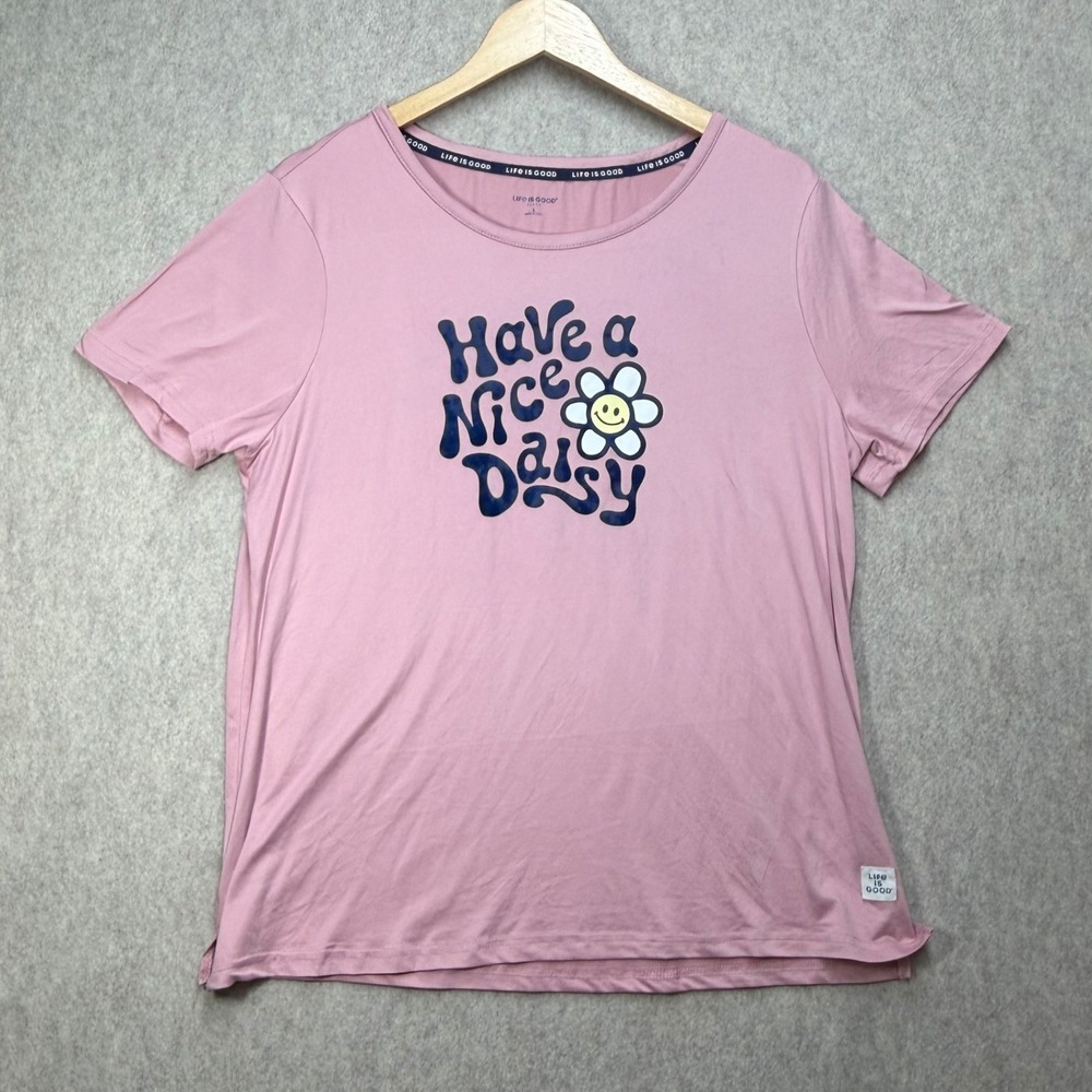 Life is Good Sleep Womens Pink Have a Nice Daisy Graphic Pajama Top Size L Cozy